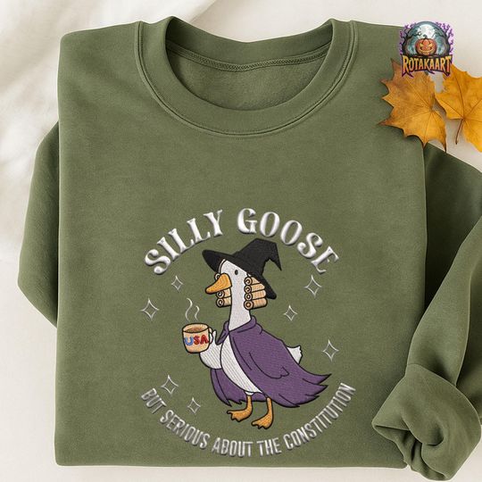 Silly Goose Embroidered Sweatshirt, Goose Constitution Embroidered Shirt, Goose Teacher Halloween Embroidery