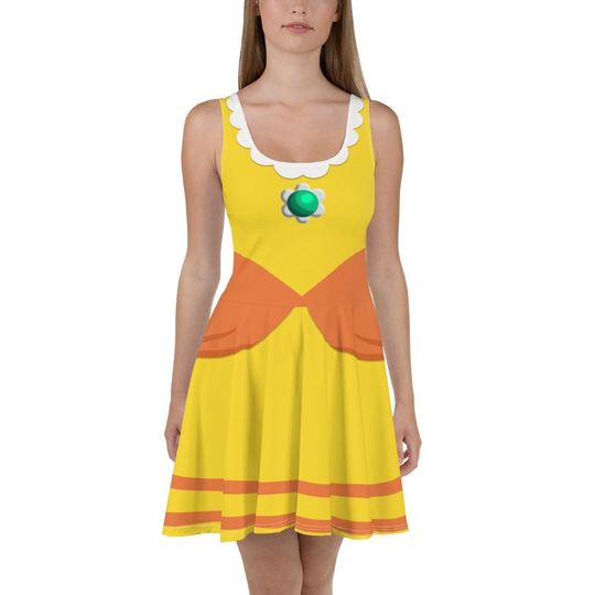 Princess Daisy Inspired Skater Dress – Fun Cartoon Style Casual Outfit for Women