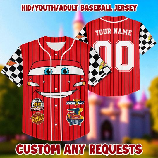 Discover Personalized Disney Cars Lightning McQueen Baseball Jersey, Lightning McQueen Baseball Jersey, Disney Cars Family Matching Jersey