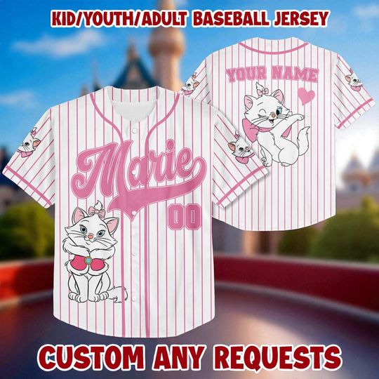 Discover Personalized Disney Cute Cat Marie Play Baseball Pink Jersey, Disney Baseball Jersey Sports, Cute Custom Number Birthday Gift