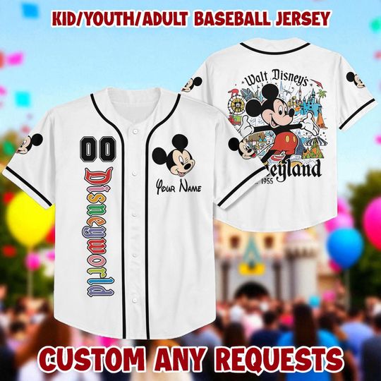 Discover Personalize Walt Disney's Disneyland  Baseball Jersey, Magic Kingdom,Personalized Disney Birthday Gift Kid/Youth/Adult