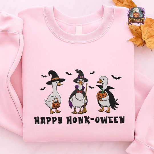 Discover Silly Goose Embroidered Sweatshirt, Happy Honk-oween Goose Embroidered Shirt, Goose Bumps Shirt, Just A Spooky Goose Halloween Embroidery