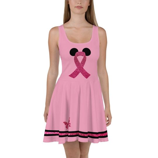 Discover Breast Cancer Awareness Skater Dress – Fun Cartoon Style Casual Outfit for Women