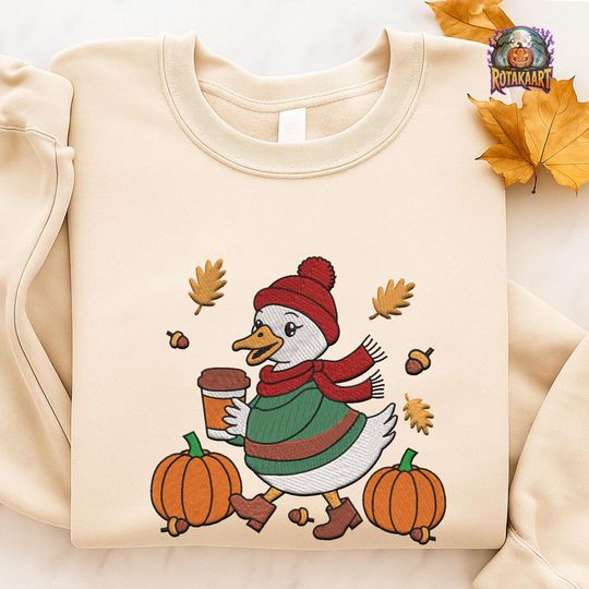 Cozy Silly Goose Embroidered Sweatshirt, Autumn Goose Embroidered Shirt, Thanksgiving Silly Goose Shirt, Fall Coquette Halloween Embroidery