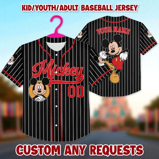 Discover Personalize Disney Mickey Baseball Jersey, Baseball Jersey Collection Choose Style Jersey Disneyland Birthday Gift For Kid Youth Adult