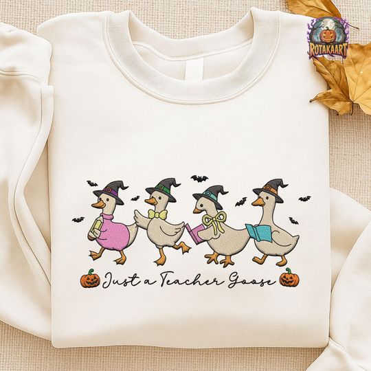 Discover Just A Spooky Goose Embroidered Sweatshirt, Silly Teacher Goose Embroidered Shirt, Silly Goose Shirt, Talk To Me Goose Halloween Embroidery