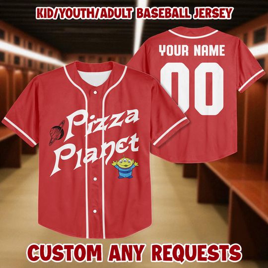 Discover Personalized Disney Toy Story Pizza Planet Baseball Jersey, Kid Youth Adult Baseball Jersey, Disney Birthday Gift