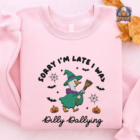 Discover Just A Spooky Embroidered Sweatshirt, Sorry I'm Late Embroidered Shirt, I Was Dilly Dallying Goose Shirt, Bible Verse Halloween Embroidery