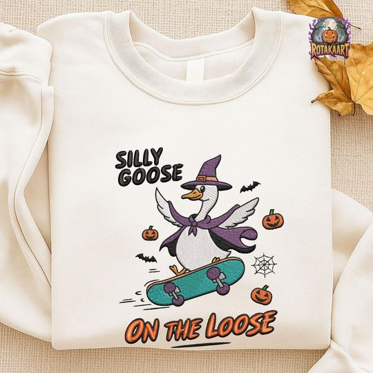Just A Spooky Goose Embroidered Sweatshirt, Silly Goose On The Loose Embroidered Shirt, Goose Bumps Shirt, Goose Fall Halloween Embroidery