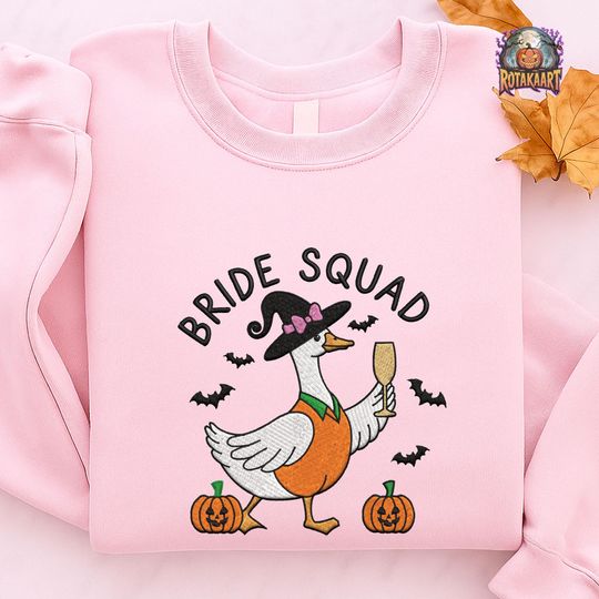Discover Cute Witch Goose Embroidered Sweatshirt, Bride Squad Goose Embroidered Shirt, Goose Bridesmaid Shirt, Just A Spooky  Halloween Embroidery