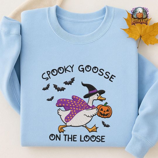 Discover Silly Goose Embroidered Sweatshirt, Spooky Goose On The Loose Embroidered Shirt, Witchy Silly Goose Lover Shirt, Goose Halloween Embroidery