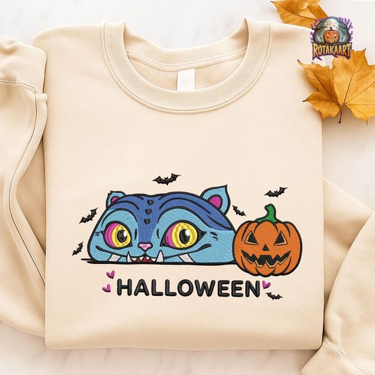 The Tiger And Pumpkin Sweatshirt, Halloween Demon Tiger Shirt, Embroidery Halloween Shirt, Derpy Tiger Demon Shirt, Anime Lover Shirt
