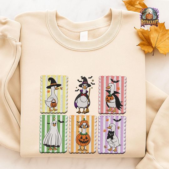 Discover Goose On The Loose Embroidered Sweatshirt, Boo Ghost Goose Embroidered Shirt, Just A Spooky Goose Shirt, Lets Go Ghouls Halloween Embroidery