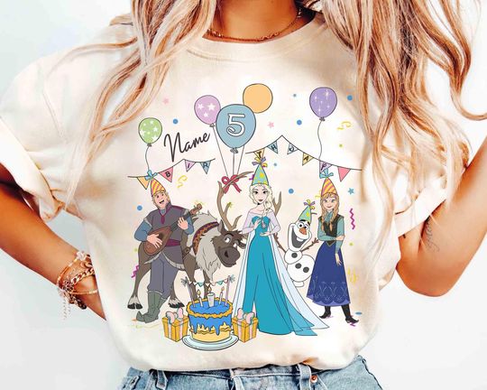 Discover Personalized Name Age Disney Frozen Birthday T-shirt, Custom Disney Elsa Anna Olaf Sven Birthday Present Gifts, Disneyland Family Trip Tee
