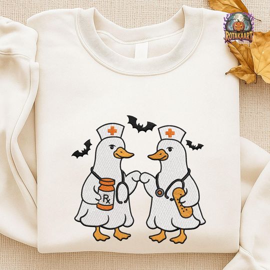 Boo Boo Crew Nurse Embroidered Sweatshirt, Spooky Goosebumps Embroidered Shirt, Nurse Silly Goose Shirt, Cute Goose Halloween Embroidery