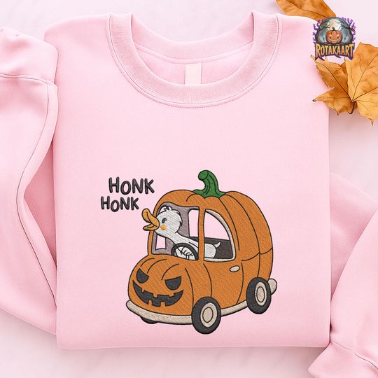Discover Just A Spooky Goose Embroidered Sweatshirt, Honk Honk Embroidered Shirt, Pumpkin Goose Shirt, Silly Goose Halloween Embroidery