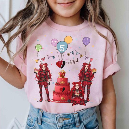 Personalized Name Age Descendants The Rise of Red Birthday Girl Shirt, Custom Disney Descendants Family Matching Tee, Villains Birthday Gift