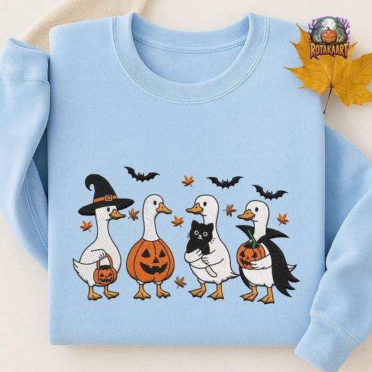 Discover Goose On The Loose Embroidered Sweatshirt, Boo Ghost Goose Embroidered Shirt, Just A Spooky Goose Shirt, Silly Goose Halloween Embroidery