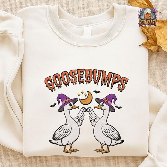 Just A Spooky Goose Embroidered Sweatshirt, Goose Bumps Embroidered Shirt, Spooky Goose On The Loose Shirt, Funny Goose Halloween Embroidery