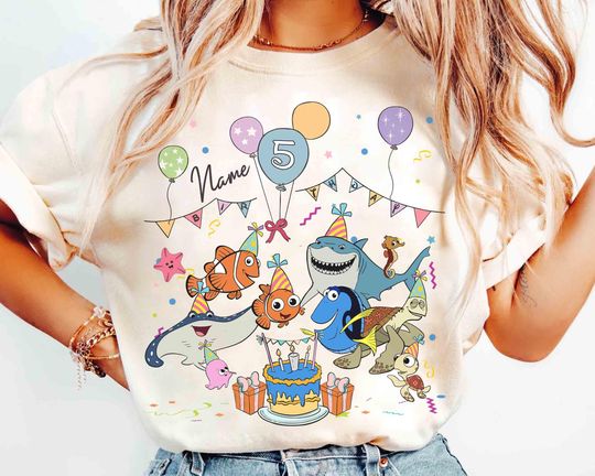 Discover Personalized Name Pixar Finding Nemo Birthday T-Shirt, Custom Disney Dory Marlin Crush Birthday Present Gift, Disneyland Family Trip Tee