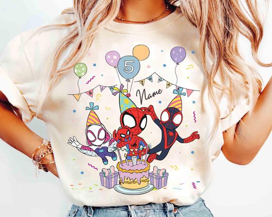 Personalized Name Age Spidey and His Amazing Friends Birthday Shirts, Custom Marvel Ghost Spider Spin  Birthday Gift, Disneyland Family Trip