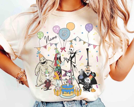 Personalized Name Age The Nightmare Before Christmas Birthday Shirt, Custom Jack and Sally Birthday Present Gift, WDW Halloween Family Trip