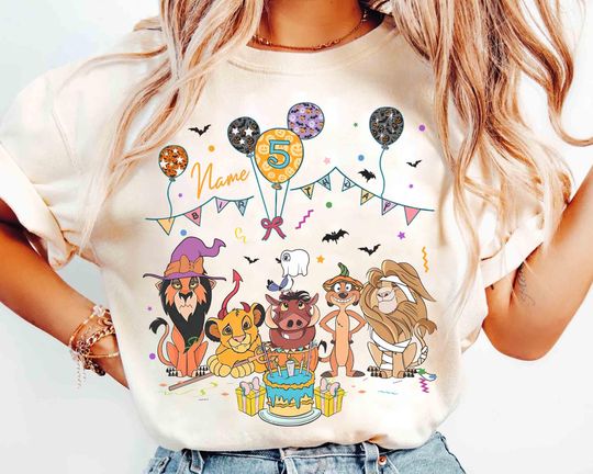 Discover Personalized Name Age Lion King Birthday Halloween Shirt, Custom Disney Simba Timon Pumbaa Birthday Present Gift, Disneyland Family Trip Tee