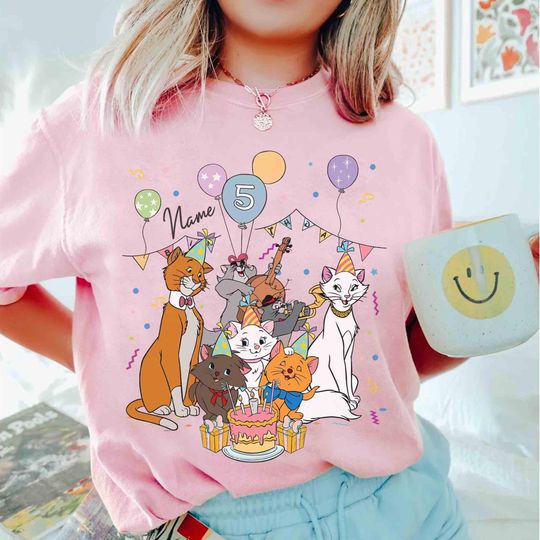 Discover Personalized Name Age The Aristocats Birthday Shirt, Custom Disney Marie Toulouse Berlioz Birthday Present Gift, Disneyland Family Trip Tee