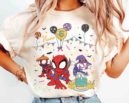 Personalized Name Age Spidey & His Amazing Friends Birthday Halloween Shirt, Custom Marvel Ghost Spider Spin Birthday Gift, Disneyland Trip