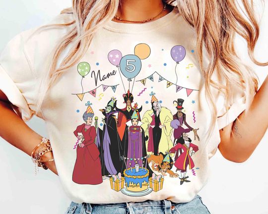 Discover Personalized Name Age Disney Villains Birthday T-Shirt, Custom Ursula Maleficent Scar Cruella Birthday Present Gifts, Disneyland Family Trip