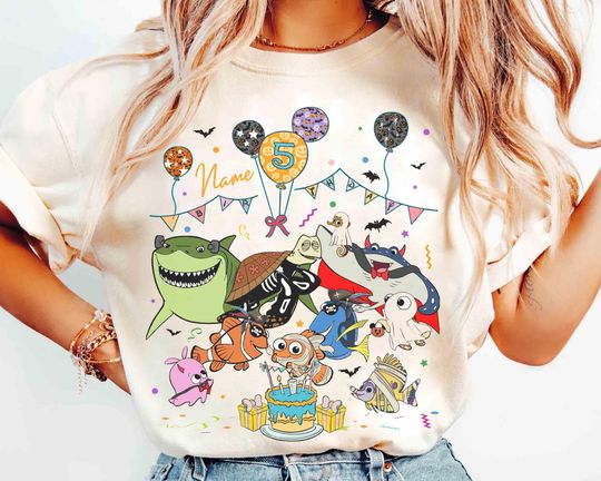 Personalized Name Pixar Finding Nemo Birthday Halloween Shirt, Custom Disney Dory Marlin Crush Birthday Present Gift, Disneyland Family Trip