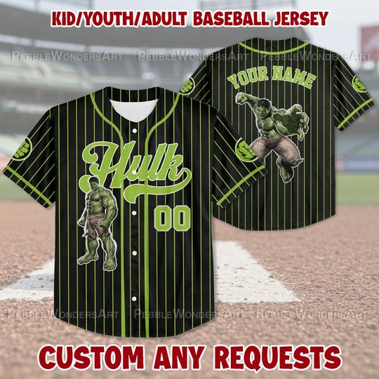 Discover Personalized Marvel Hulk Baseball Jersey, Hulk Superhero Kids Jersey, Personalized Hulk Baseball Jersey