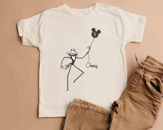 Personalized Name Age Jack Skellington Birthday Shirt, Mickey Balloon Tee, The Nightmare Before Christmas, Disney Family Trip Matching 2025