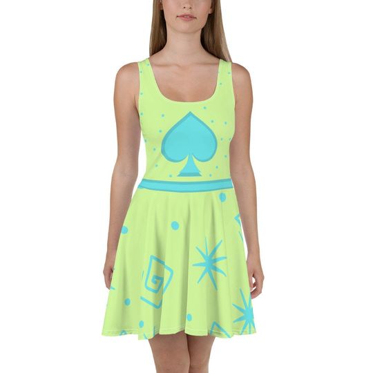 Discover Green Teacup Skater Dress – Fun Cartoon Style Casual Outfit for Women