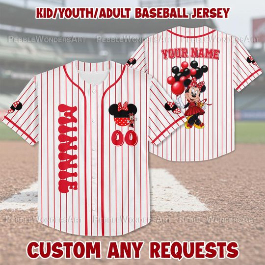 Discover Personalized Disney Minnie Mouse Baseball Jersey Mickey and Friends Shirt Magic Kingdom Fan Outfit