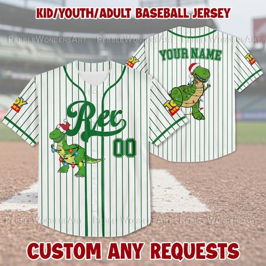 Discover Personalized Toy Story Rex Christmas Baseball Jersey, Toy Story Jersey Gift for Adult Kid