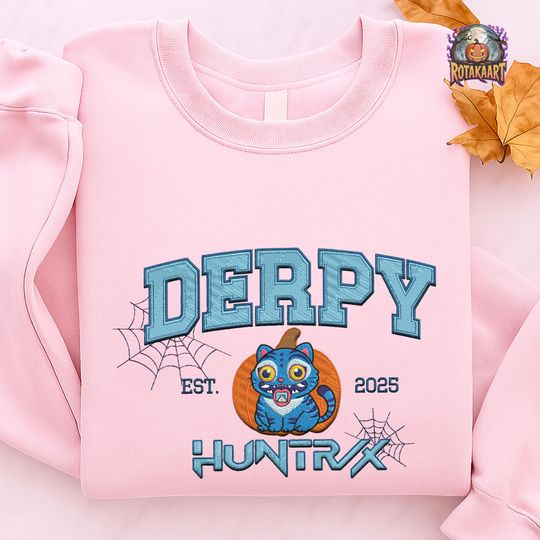 K-Pop Band Huntrix Sweatshirt, Derpy Tiger Demon Shirt, Embroidery Halloween Shirt, Halloween Demon Tiger Shirt, Anime Lover Shirt