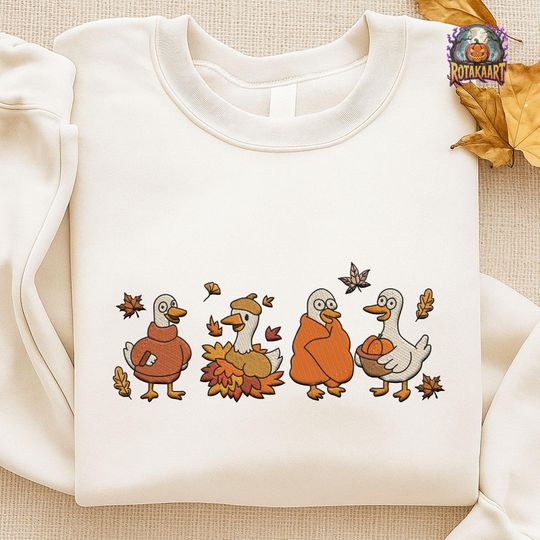 Discover Fall Goose Embroidered Sweatshirt, Autumn Cozy Silly Goose Embroidered Shirt, Thanksgiving Goose Shirt, Cute Goose Halloween Embroidery