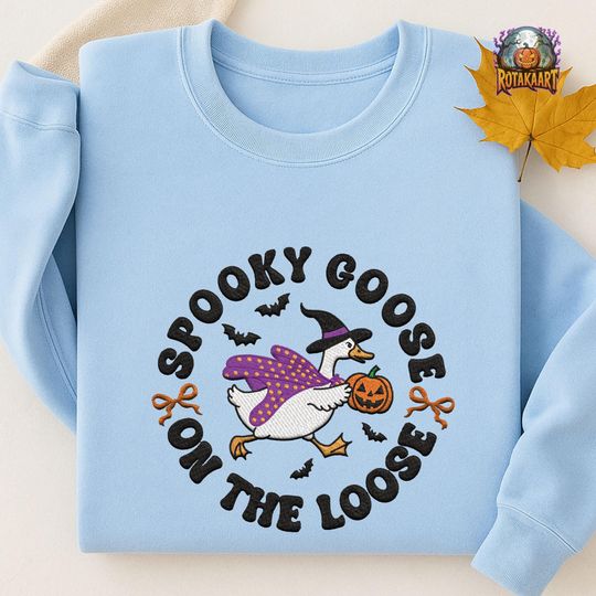 Discover Silly Goose Embroidered Sweatshirt, Spooky Goose On The Loose Embroidered Shirt, Goose Coquette Shirt, Pumpkin Goose Halloween Embroidery