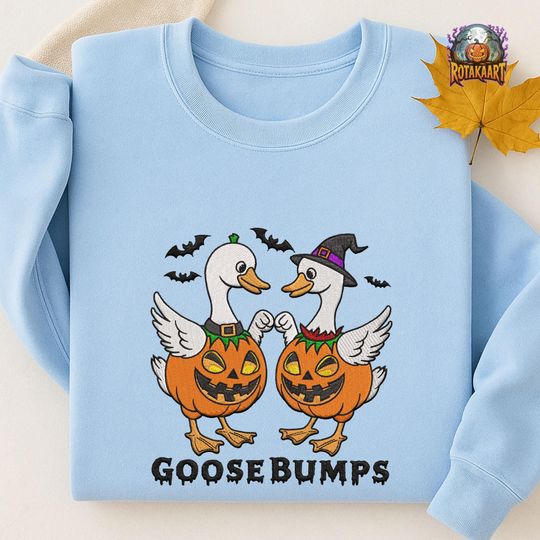Just A Spooky Goose Embroidered Sweatshirt, Spooky Goosebumps Embroidered Shirt, Goose On The Loose Shirt, Cute Goose Halloween Embroidery