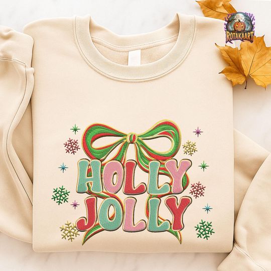 Discover Jinger Bell Embroidered Sweatshirt, Christmas Tree Coquette Embroidered Shirt, Holly Jolly Shirt, Preppy Christmas Bow Christmas Embroidery