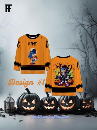 Discover Custom Disney Sonic Halloween Young Boy Hockey Jersey, Trick or Treat Hedgehog Shirt, Spooky Season Shirt,Sonic The Hedgehog Skeleton Jersey