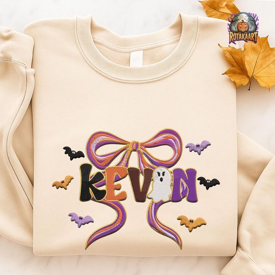 Ghost Coquette Embroidered Sweatshirt, Coquette Embroidered Shirt, Preppy Ghost Bow Shirt, Coquette Bow Halloween Embroidery