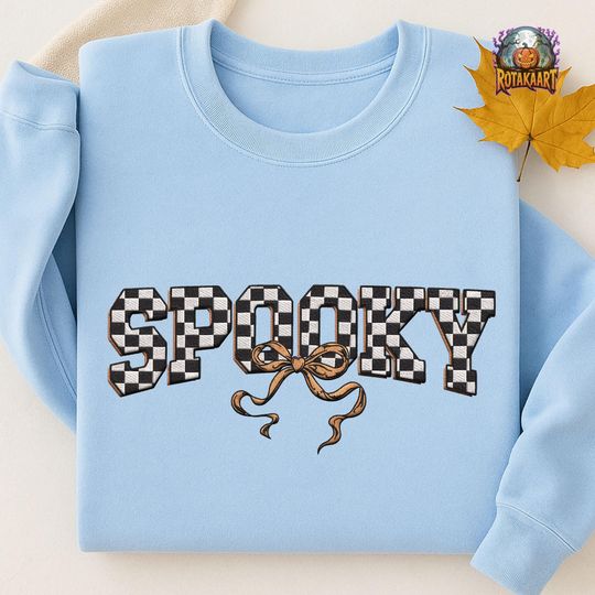 Boo Coquette Embroidered Sweatshirt, Checkered Spooky Coquette Embroidered Shirt, Fall Coquette Shirt, Pumpkin Cherry Halloween Embroidery