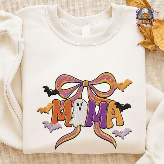 Discover Preppy Ghost Coquette Embroidered Sweatshirt, Mama Coquette Embroidered Shirt, Boo Coquette Shirt, Lets Go Ghouls Halloween Embroidery