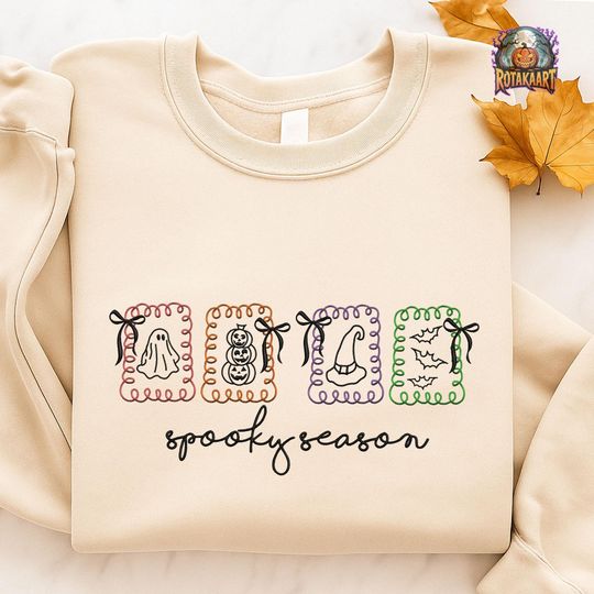 Pumpkin Cherry Coquette Embroidered Sweatshirt, Spooky Coquette Embroidered Shirt, Boo Mama Bow Shirt, Coquette Bow Halloween Embroidery