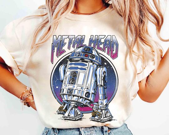 Discover Star Wars R2D2 Metal Head Vintage Graphic T-Shirt, Retro Star Wars Droid Y2k Tee, Star Wars Aesthetic Shirt, Galaxy's Edge Family Trip Tee