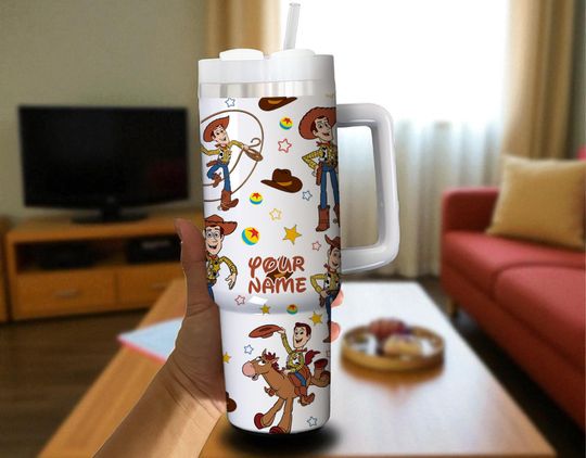 Discover Custom Disney Toy Story Woody 40oz Tumbler Personalized With Handle Straw Disney Characters Christmas Gift Tumbler