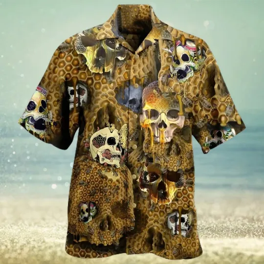 Discover Honeybee Summer Men Yellow Skull Hawaiian Shirt