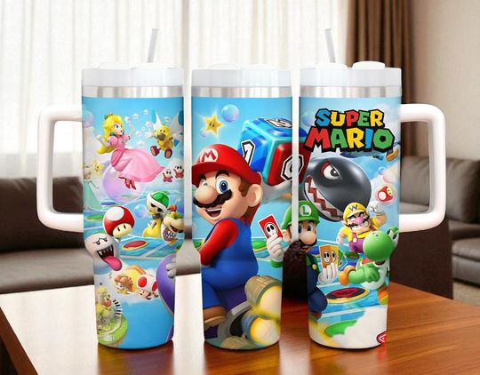 Personalized Super Mario 40oz Tumbler with Handle Personalized Tumbler